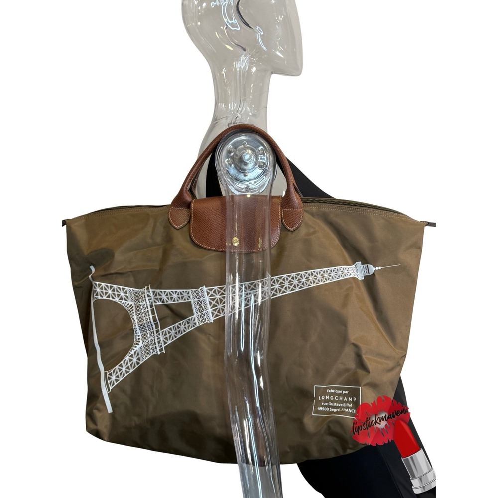 Longchamp Le Pliage Eiffel Tower Bag Large Tote Olive Green Paris France
